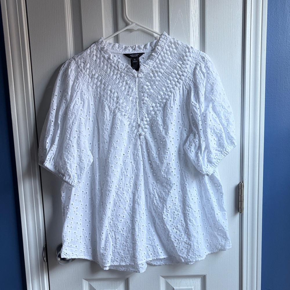 Simply Vera Vera Wang Eyelet Blouse Top Women's XL White - Picture 1 of 13